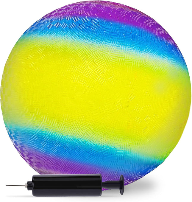 8.5" Inflatable Rubber Playground Ball with Pump – Kickball, Dodgeball, Four Square