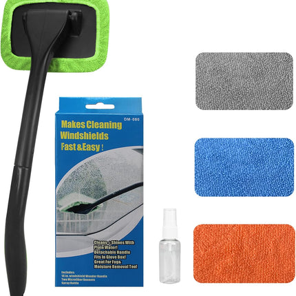 Car Windshield Cleaning Tool – Extendable Handle with 4 Reusable Microfiber Pads