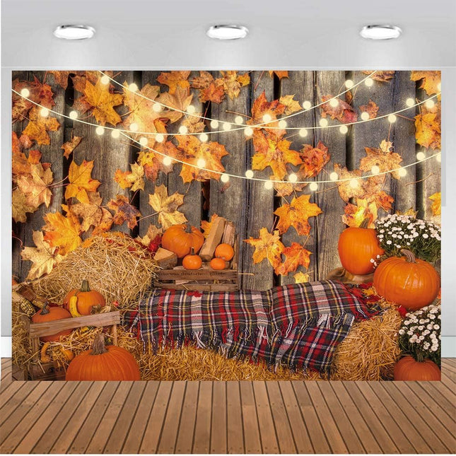 CHAIYA 7x5FT Fall Backdrop – Thanksgiving Maple Leaves, Hay & Pumpkins for Photo Booth
