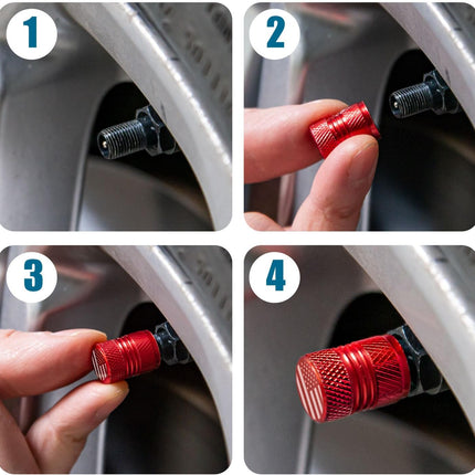 4-Pack Red Tire Valve Stem Caps, Anti-Corrosion Anodized Alloy, Universal Fit