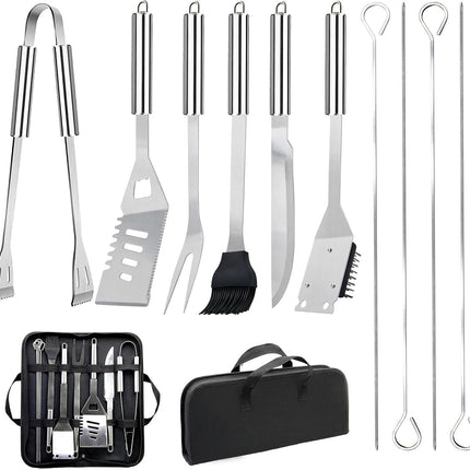 11Pcs Stainless Steel BBQ Grill Tools Set with Storage Bag, Portable Camping Kit