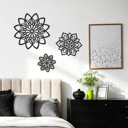 3Pcs Metal Flower Wall Art, Black Farmhouse Decor for Bathroom, Living Room & Home