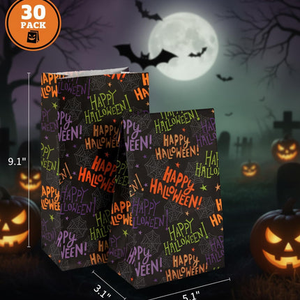 30-Pack Halloween Paper Treat Bags, 9.1x5.1x3.1in Spider Web Goodie Bags