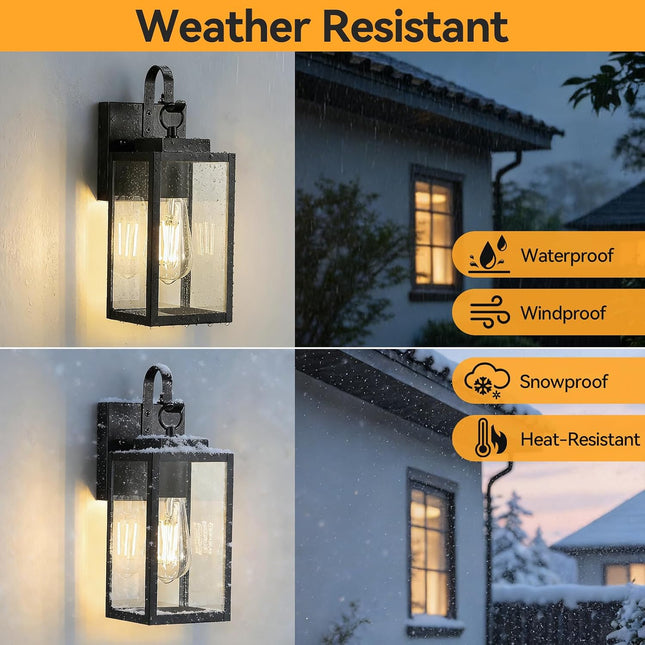 11.8 Inch Outdoor Wall Light Dusk to Dawn Black Metal Frame Clear Glass E26