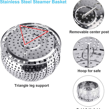 Folding Veggie Steamer Basket – Expandable Stainless Steel Insert for Cooking