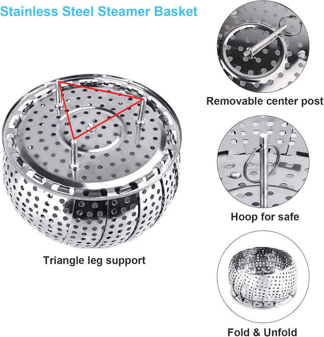 Folding Veggie Steamer Basket – Expandable Stainless Steel Insert for Cooking