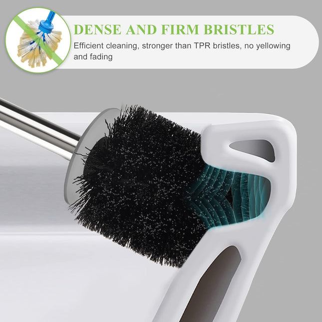 Compact Toilet Brush & Holder – Stainless Steel, Space-Saving, White & Grey