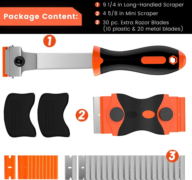 2 PCS Razor Blade Scraper – Tool for Removing Labels, Stickers, Grease & Tint