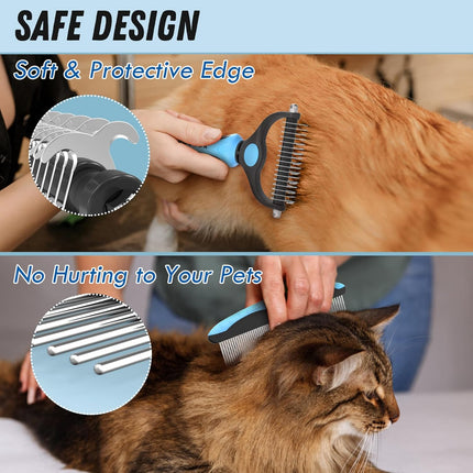 Pet Grooming Combo – Blue Deshedding Brush & Metal Comb for Cats & Dogs