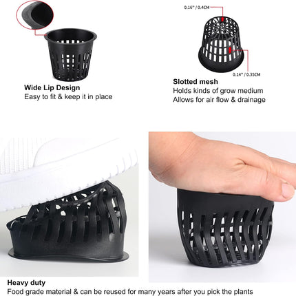 12 Pack 3" Net Cups with Wicks & Labels, Hydroponic Self-Watering Pots