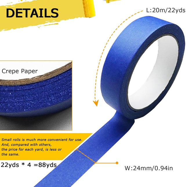 4 Rolls Blue Masking Tape – Premium Painter's Tape for DIY Crafts & Easy Removal