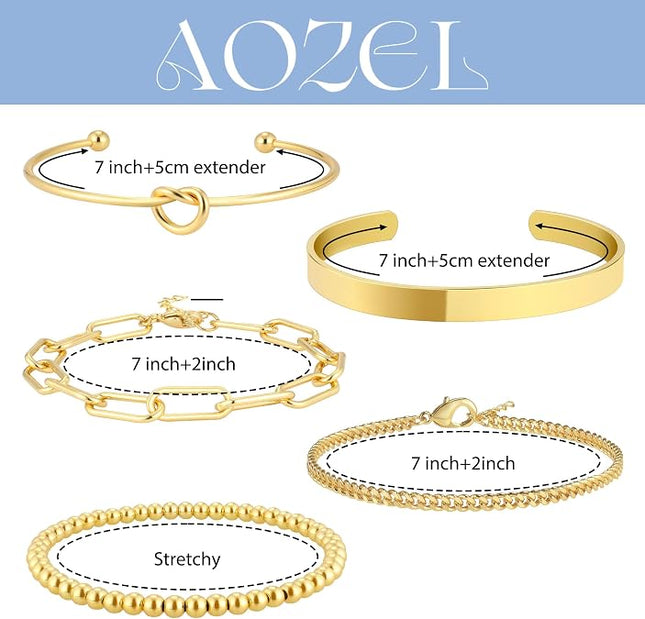 Gold Silver Plated Tennis Bracelet Set for Women Stack Bangle Cuff Non Tarnish