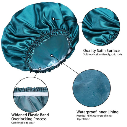 Shower Caps for Women – 4 Pack, Reusable, Double Waterproof, Solid Color