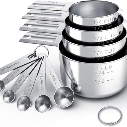 10 Piece Stainless Steel Measuring Cups and Spoons Set for Cooking Baking Use