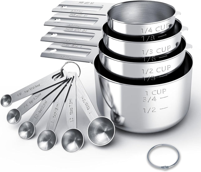 10 Piece Stainless Steel Measuring Cups and Spoons Set for Cooking Baking Use
