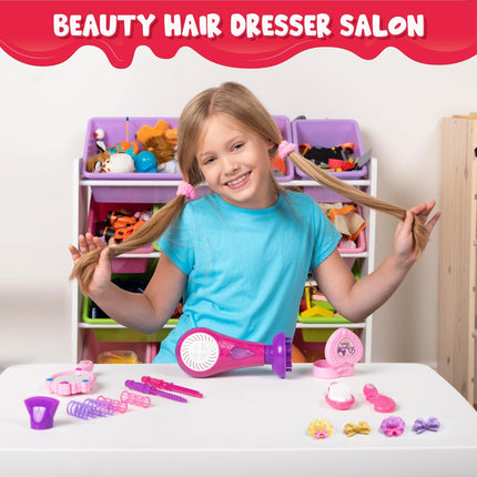 17-Piece Girls Beauty Salon Set – Pretend Play Hair Stylist Kit with Hairdryer & Accessories