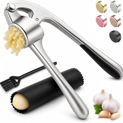 Kitchen Garlic Press Rust Proof Garlic Mincer Crusher Peeler Brush Matte