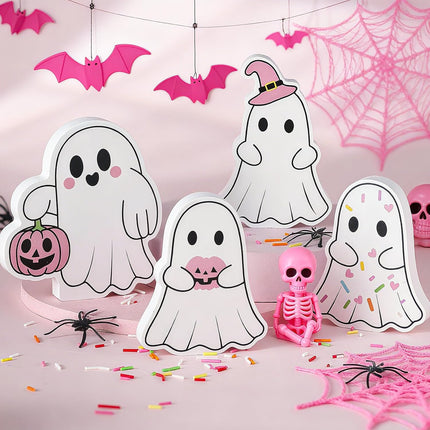 2-Sheet 3.3FT Pink Halloween Ghost Window Clings, Bat Cat Pumpkin Decals