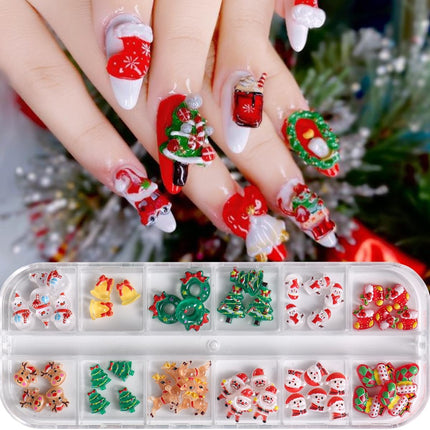 50PCS Christmas Nail Charms | Mini Snowman, Xmas Tree & Santa 3D Gems