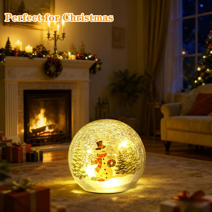 LED Snowman Crackle Glass Ball 3.9" | Christmas Indoor Table & Mantel Decor