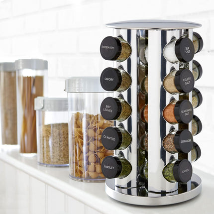 20-Jar Revolving Spice Rack with Free 5-Year Refills – Stainless Steel