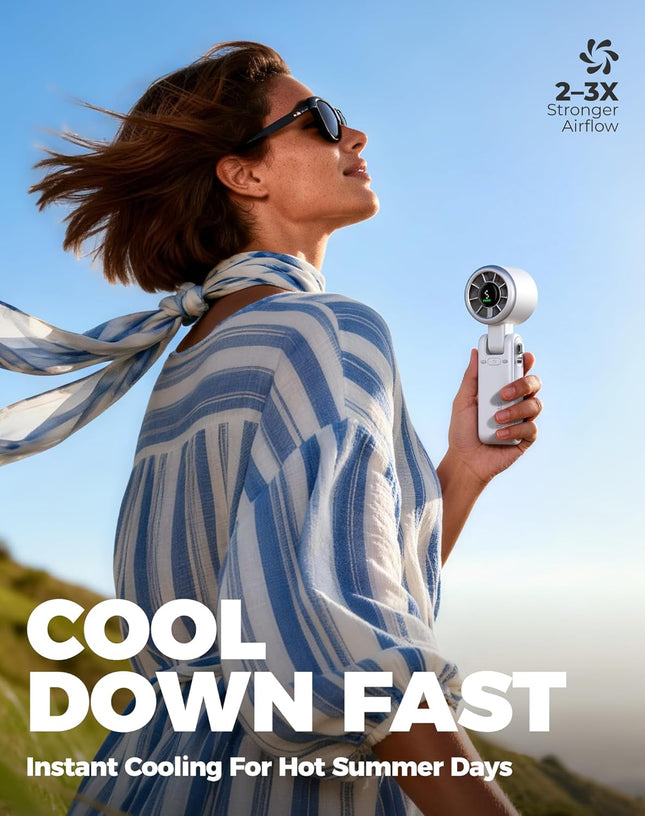 Portable Handheld Turbo Fan, 5-Speed Wind, 12H Battery, 3-in-1 Cooling Fan