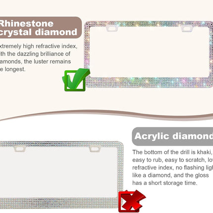 2-Pack Bling License Plate Frames for Women, Rhinestone Crystal Car Accessories