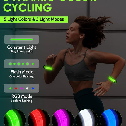 2-Pack Rechargeable LED Armbands, 5 Colors 3 Modes, High Visibility Night Safety