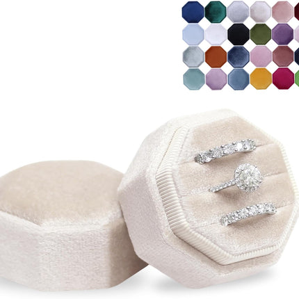 Velvet Jewelry Ring Box – Triple Slots, Engagement & Wedding, Champagne