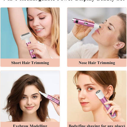 4-in-1 Women’s Electric Razor – LED Display, Wet & Dry, Painless, Cordless