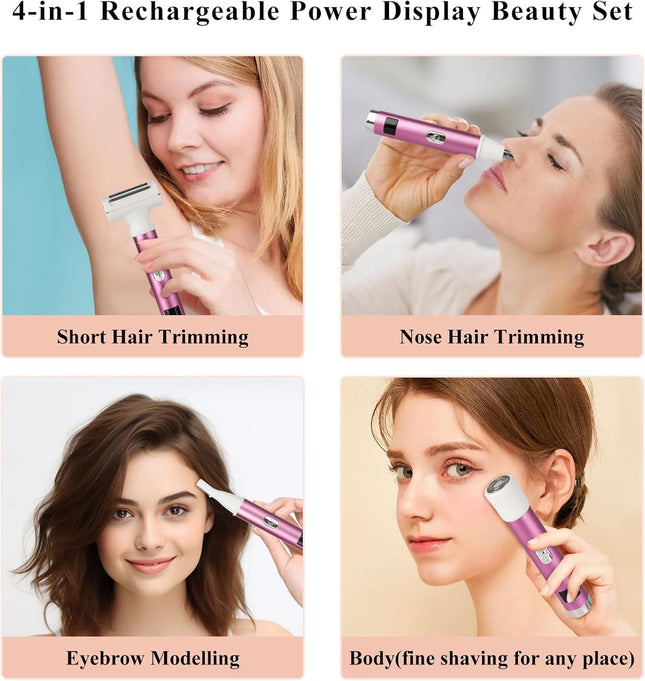 4-in-1 Women’s Electric Razor – LED Display, Wet & Dry, Painless, Cordless