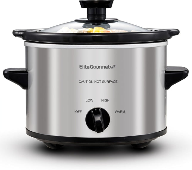 Electric Slow Cooker – 1.5 Quart Ceramic Pot, Glass Lid, Adjustable Temp