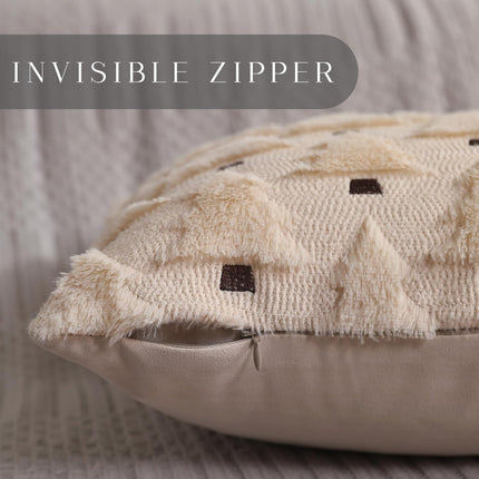 2PCS Christmas Tree Pillow Covers – 18x18 Faux Fur Winter Sofa Decor Beige