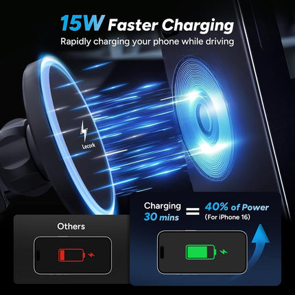 15W MagSafe Car Mount Charger, Magnetic Wireless Air Vent Holder for iPhone 17/16/15