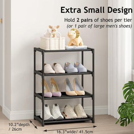4-Tier Extra Small Shoe Rack – 16.3" Narrow Stackable Closet Organizer