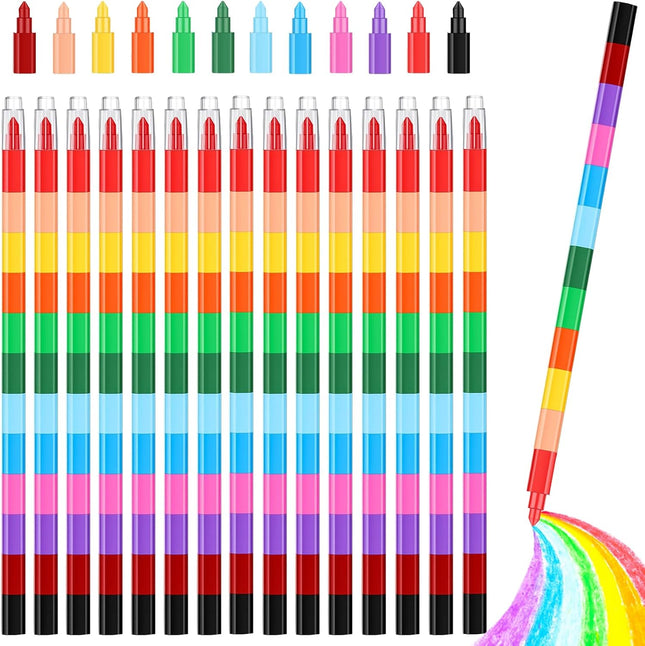 15-Pcs Stackable Crayons Set – Rainbow, Buildable Crayons for Kids, Birthday Gifts