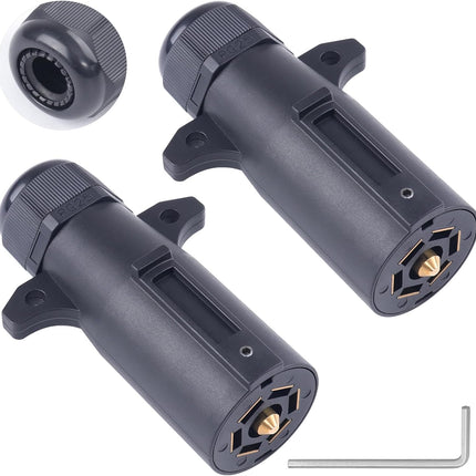 2PCS 7 Pin Trailer Plug 7 Way Round RV Blade Connector Waterproof Wiring Replacement