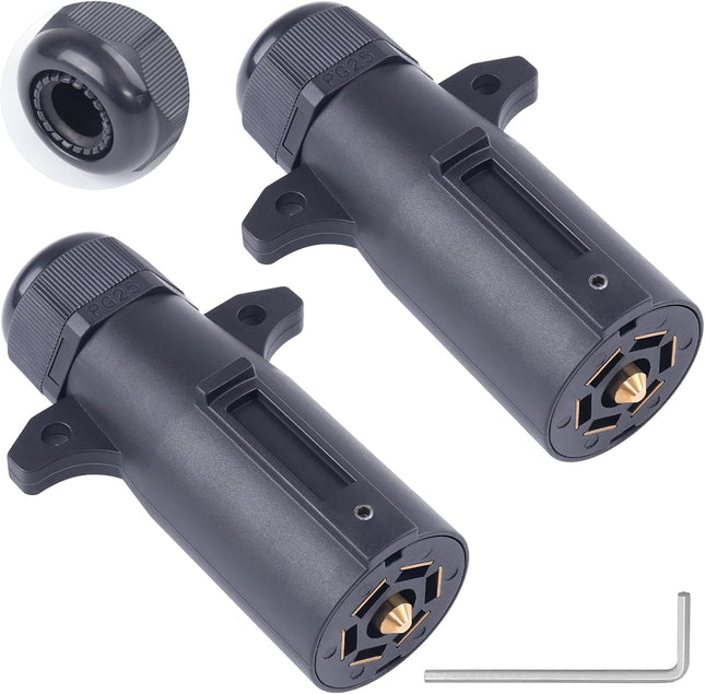 2PCS 7 Pin Trailer Plug 7 Way Round RV Blade Connector Waterproof Wiring Replacement
