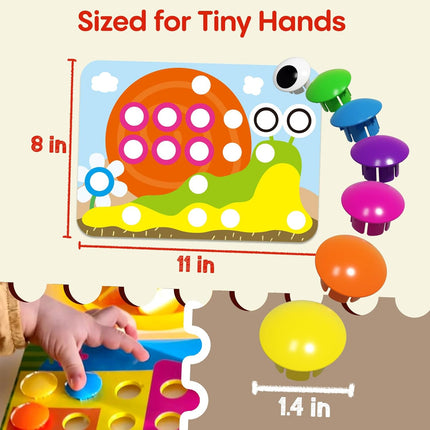 Button Art Color Matching Mosaic Pegboard Learning Toy for Kids Ages 3+