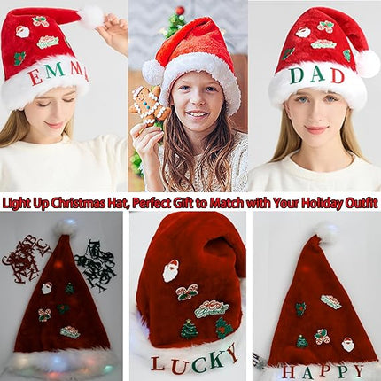 DIY Christmas Hat Set – Santa Hats with LED Lights, Stickers & Ornaments