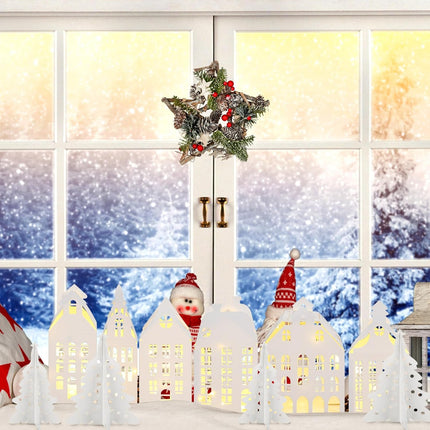 10PCS Lighted Xmas Village Houses – 3D Winter Paper Decoration Set