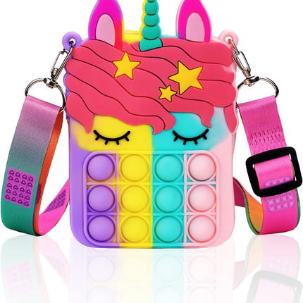 Small Unicorn Pop Purse – Fidget Toy Shoulder Bag for Girls, Boys & Women (Silicone)