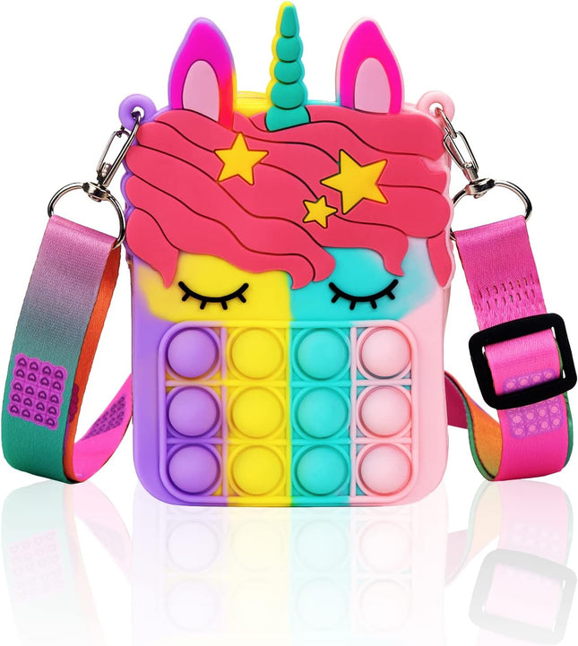 Small Unicorn Pop Purse – Fidget Toy Shoulder Bag for Girls, Boys & Women (Silicone)
