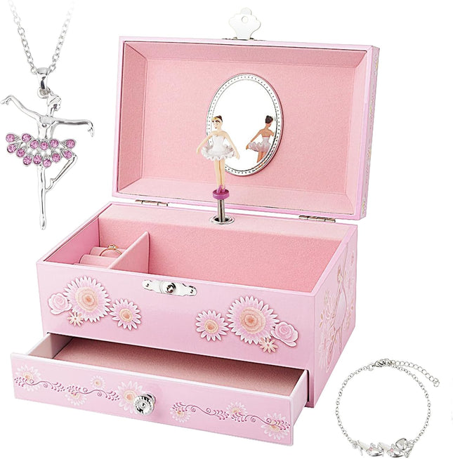 Kids Pink Musical Jewelry Box – Swan Lake Music, Ballerina Jewelry Set