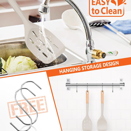 2 Pack Silicone Spatula Wooden Handle Heat Resistant Kitchen Turner Khaki
