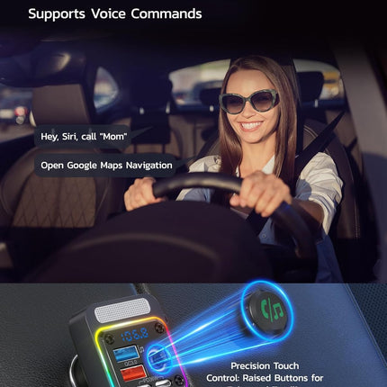 54W Car Adapter with FM Radio Transmitter, Fast Charging & Deep Bass