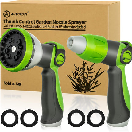 2 Pack Garden Hose Nozzle with Thumb Control Sprayer & Extra Washers