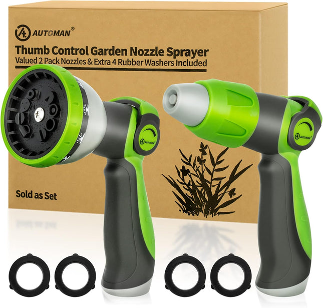 2 Pack Garden Hose Nozzle with Thumb Control Sprayer & Extra Washers