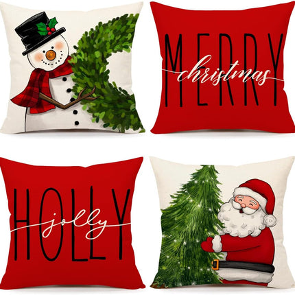 Christmas Throw Pillow Covers Set of 4 – 18x18 Red Holiday Cushion Cases