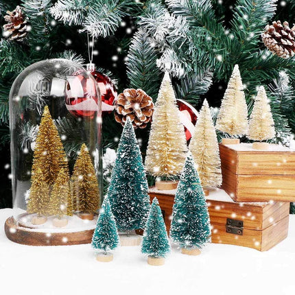 24 pcs Mini Christmas Bottle Brush Trees with Wood Bases Holiday Table Decor